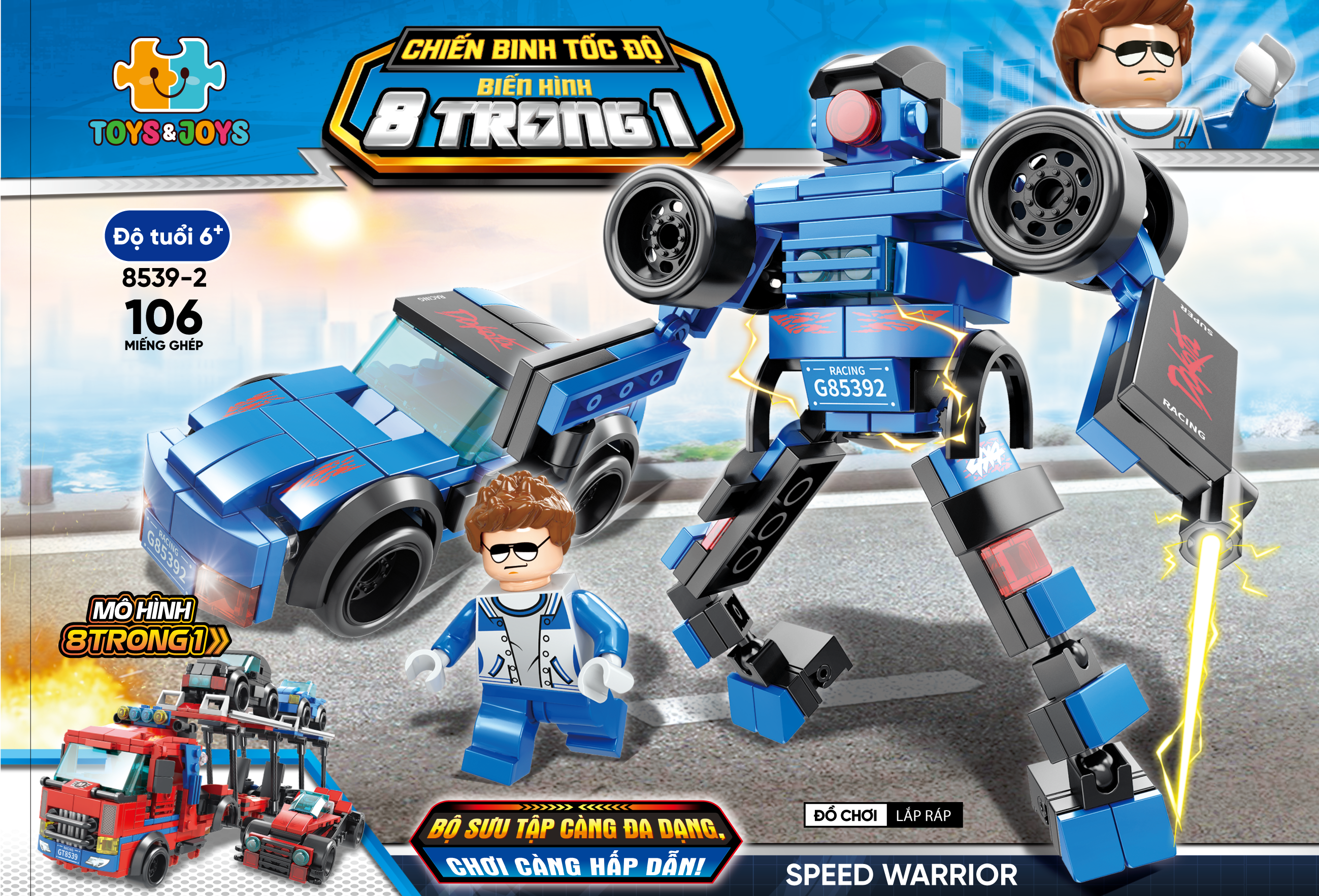 Bộ 8 Đồ Chơi Lắp Ráp Chiến Binh Tốc Độ Biến Hình 8 Trong 1 - Speed Warrior - Toys&Joys 8539 (886 Mảnh Ghép)