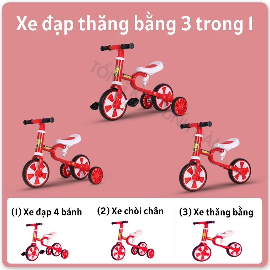 Xe đạp 3 bánh sport 3 in 1 cho bé 2 đến 5 tuổi - Xe chòi chân thăng bằng có bàn đạp, khung thép yên da –– DC036