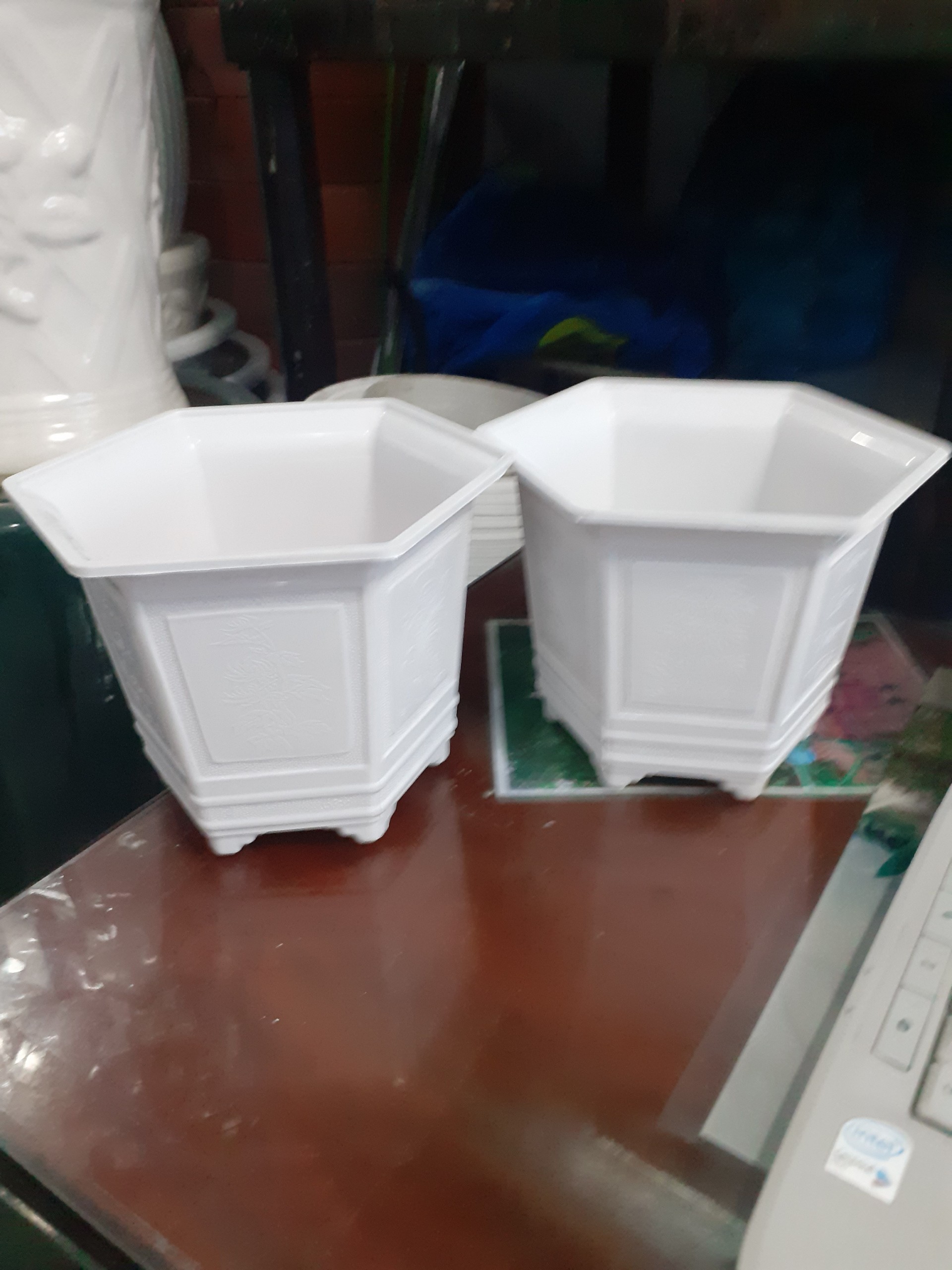 1 cặp chậu lục giác 6 trắng