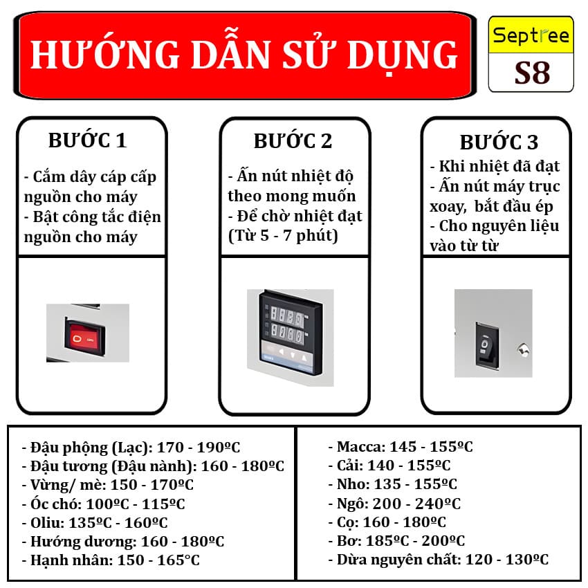 Máy ép dầu ăn thực vật chuyên nghiệp Nóng và Lạnh thương hiệu Mỹ Septree S8 - Công suất 1450W - Năng suất 6-40kg/giờ - Hàng chính hãng