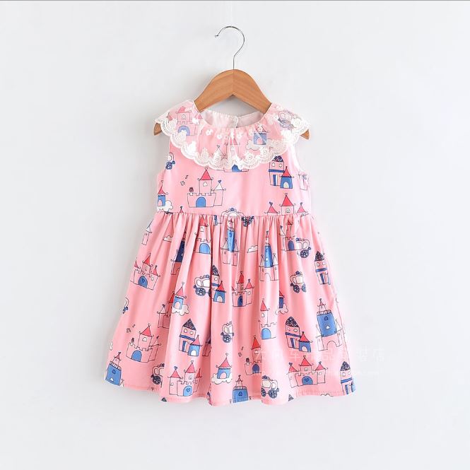 Đầm Bé Gái Viền Ren Cổ Cực Xinh DA161