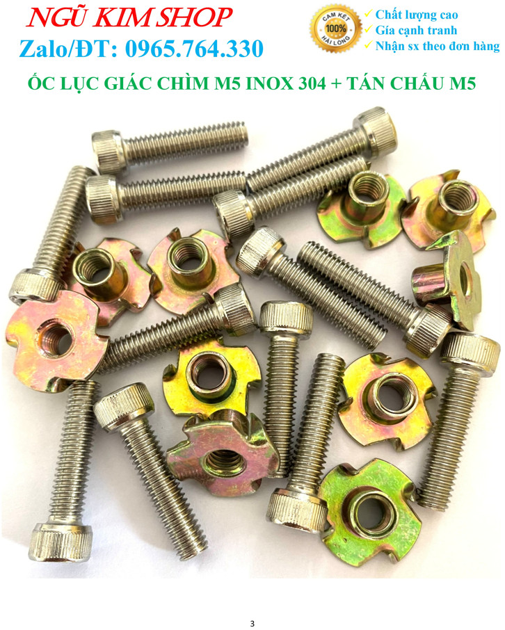 ỐC LỤC GIÁC CHÌM M5 INOX304 + TÁN CHẤU M5 BẮT LOA _ HÀNG XỊN