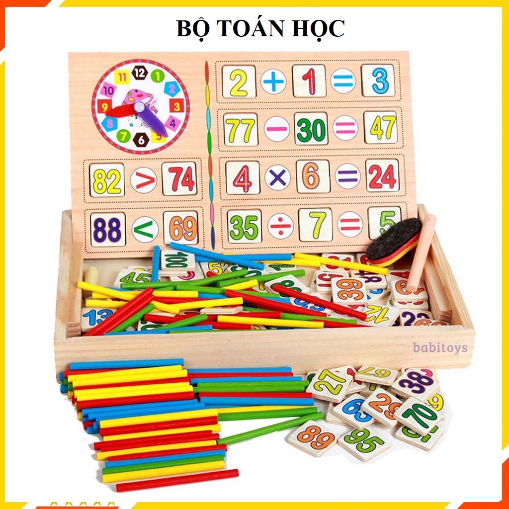 Đồ Chơi Trí Tuệ Cho Bé, Đồ Chơi Giáo Dục, Bộ Số Học Kèm Que Tính, Bảng 2 Mặt Kèm Đồng Hồ