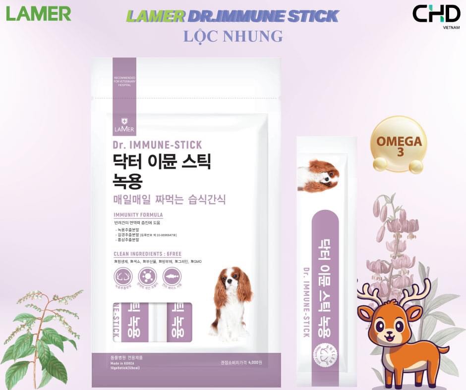SỐT DINH DƯỠNG ĂN HÀNG NGÀY CHO CHÓ LAMER DR IMMUNE-STICK LỘC NHUNG VÀ CÁ HỒI 50g