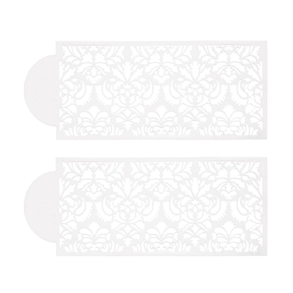 LONTIME 2PCS Wedding Supplies Cupcake Stencil DIY Template Fondant Mold Cake Damask Lace Border Pastry Making Sugarcraft Baking Mould Plastic Cake Decorating Tool