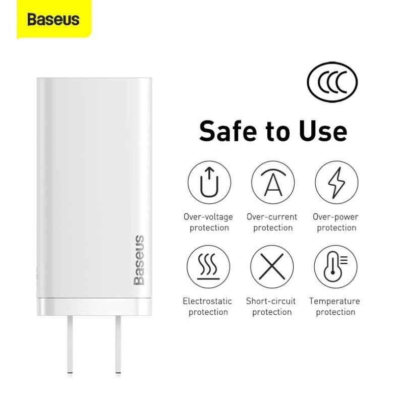 Adapter củ cóc sạc nhanh 65W đa năng USB &amp; PD Type-C hiệu Baseus GaN2 Lite chuẩn sạc nhanh PD 3.0 &amp; QC 4.0 công nghệ GAN thế hệ 2, chip BPS 2.0 - hàng nhập khẩu