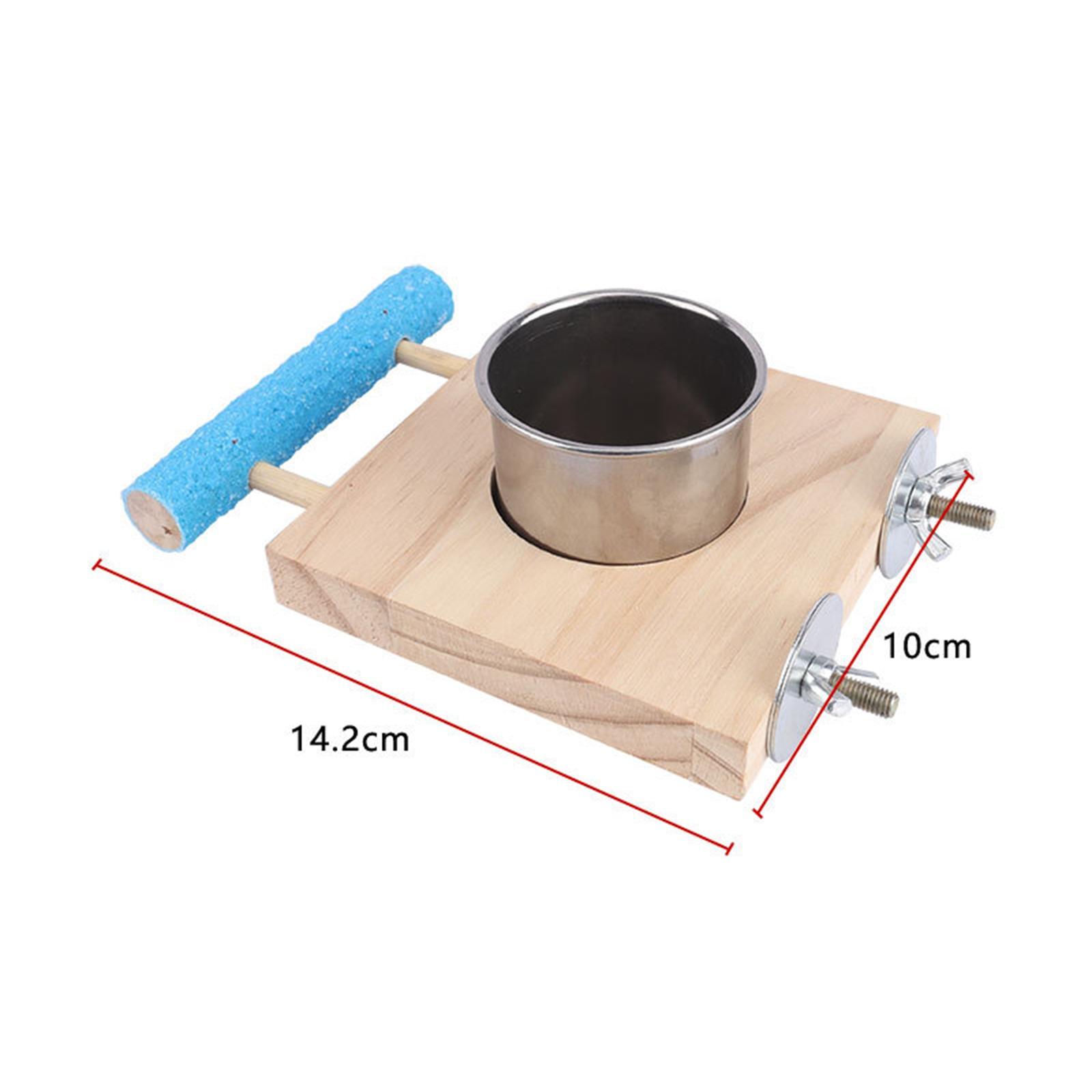 Parrot Cage Feeder Bird Wooden Stand Stainless Steel Cups Bird Cage Feeder Bowl Parrot Food and Water Bowls for Small Animal Budgie