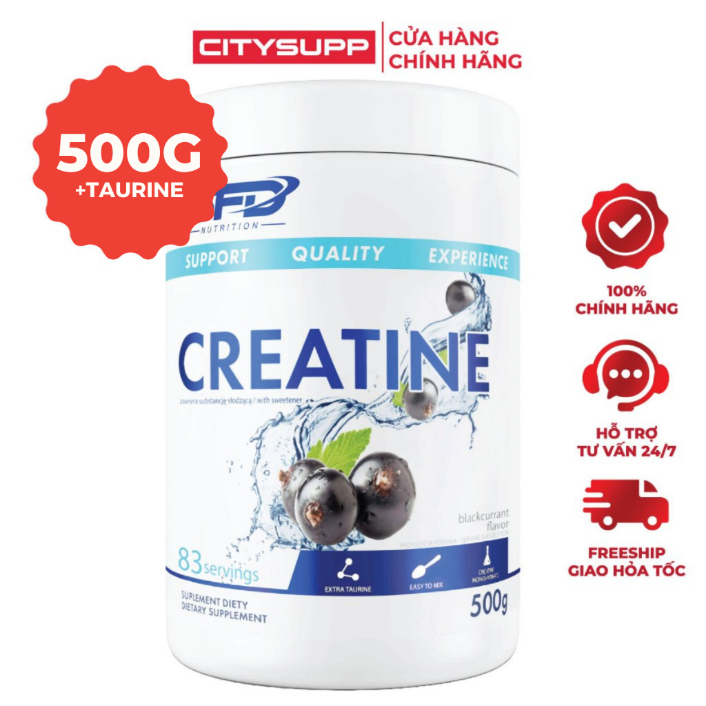 Bột SFD Nutrition Creatine Monohydrate (500g) + Taurine, Tăng Sức Mạnh &amp; Hiệu Suất Tập Luyện | Nhập Khẩu Ba Lan