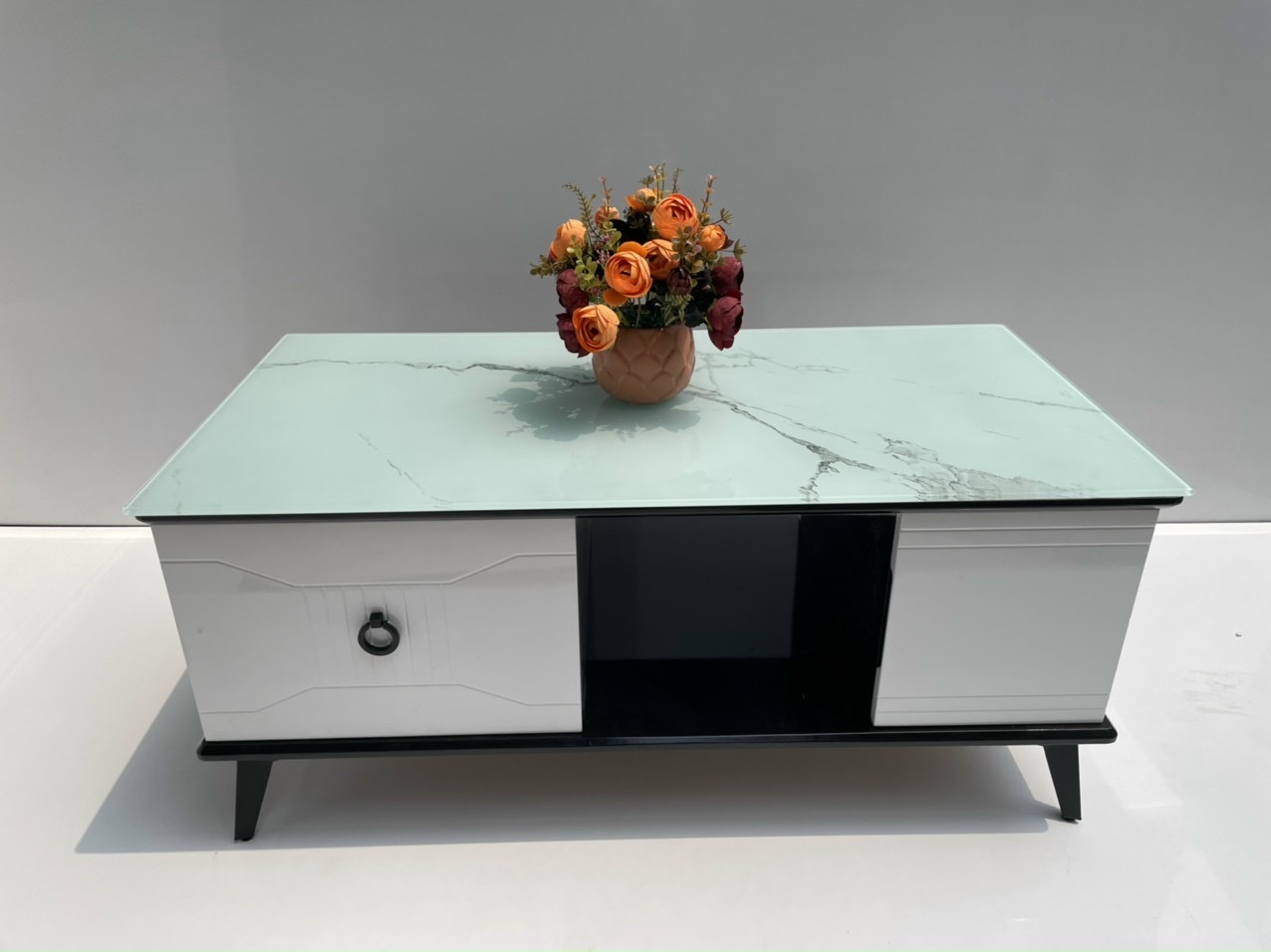 Bàn trà mặt kính vân xanh mẫu mới 2023 Juno Sofa KT50x100x45cm