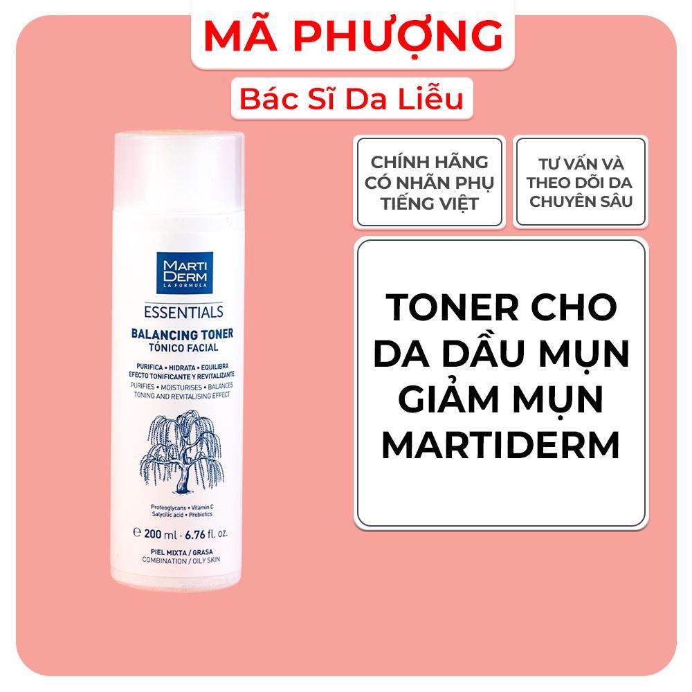 Nước Cân Bằng Làm Sạch Chứa BHA &amp; Prebiotics MartiDerm Essentials Balancing Toner 200ml