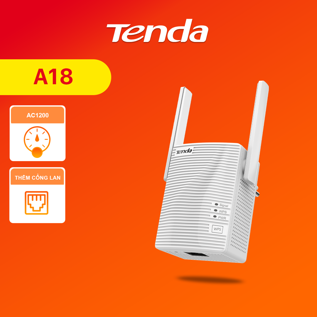 Tenda Bộ kích sóng Wifi A18 Chuẩn AC 1200Mbps - Hàng Chính Hãng