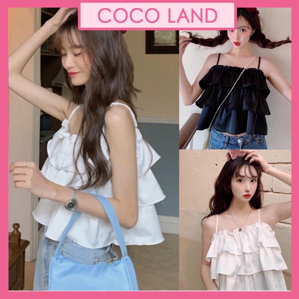 áo 2 dây bánh bèo 3 tầng xòe bồng chất đũi lụa đẹp đi biển mặc nhà cực xinh A10 coco land bánh bèo thời trang nữ