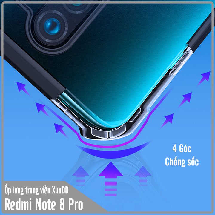 Ốp lưng chống sốc cho Xiaomi Redmi Note 8 Pro, mặt lưng trong viền nhựa TPU dẻo màu XUNDD