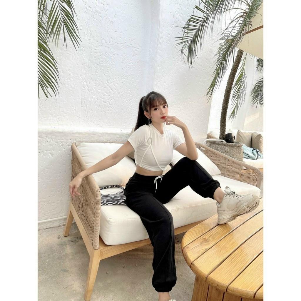 Áo croptop thun borip phối chữ D A5137