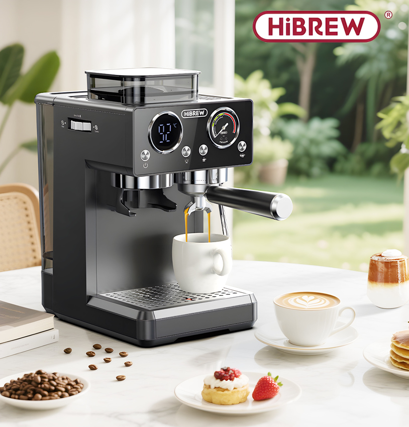 Máy pha và xay cà phê bán tự động 3 trong 1 Espresso, Cappuccino, Latte. Kết hợp 20 chế độ xay. Thương hiệu Mỹ cao cấp HiBREW - H20. HÀNG CHÍNH HÃNG