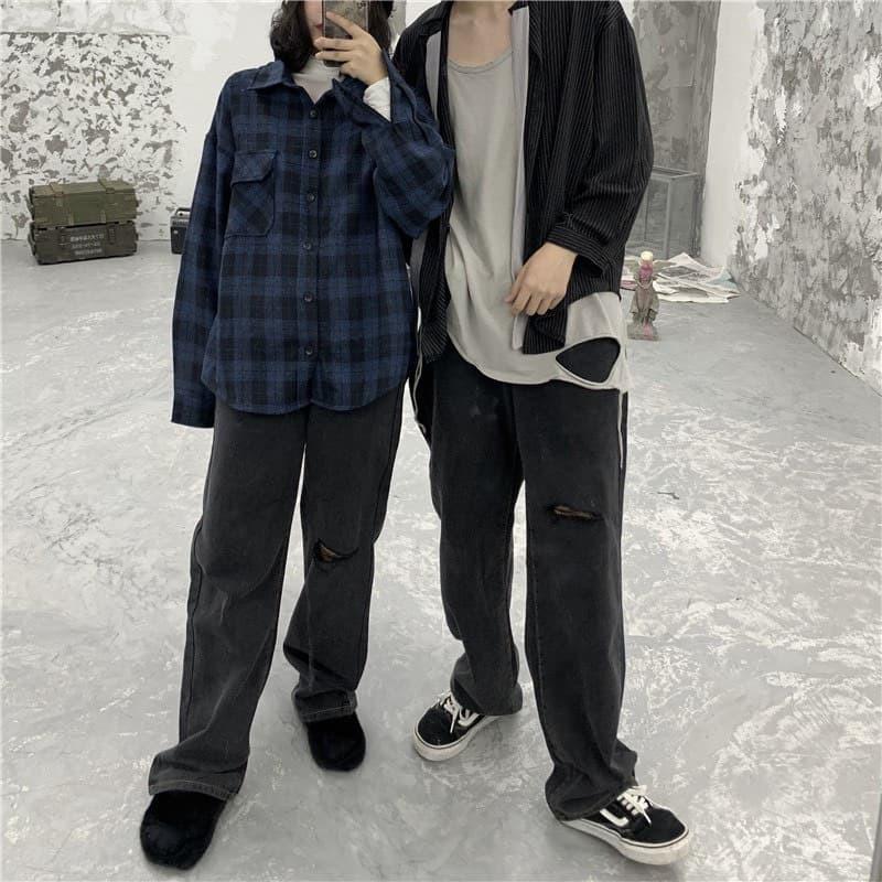 Baggy ống rộng Nam - Quần Jean Nam Phong cách hàn quốc- quần bò nam ( ống rộng xám cg 1 bên)