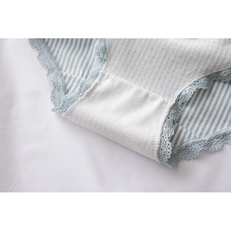 Quần Lót Cotton Kẻ Sọc Viền Ren Xuất Hàn