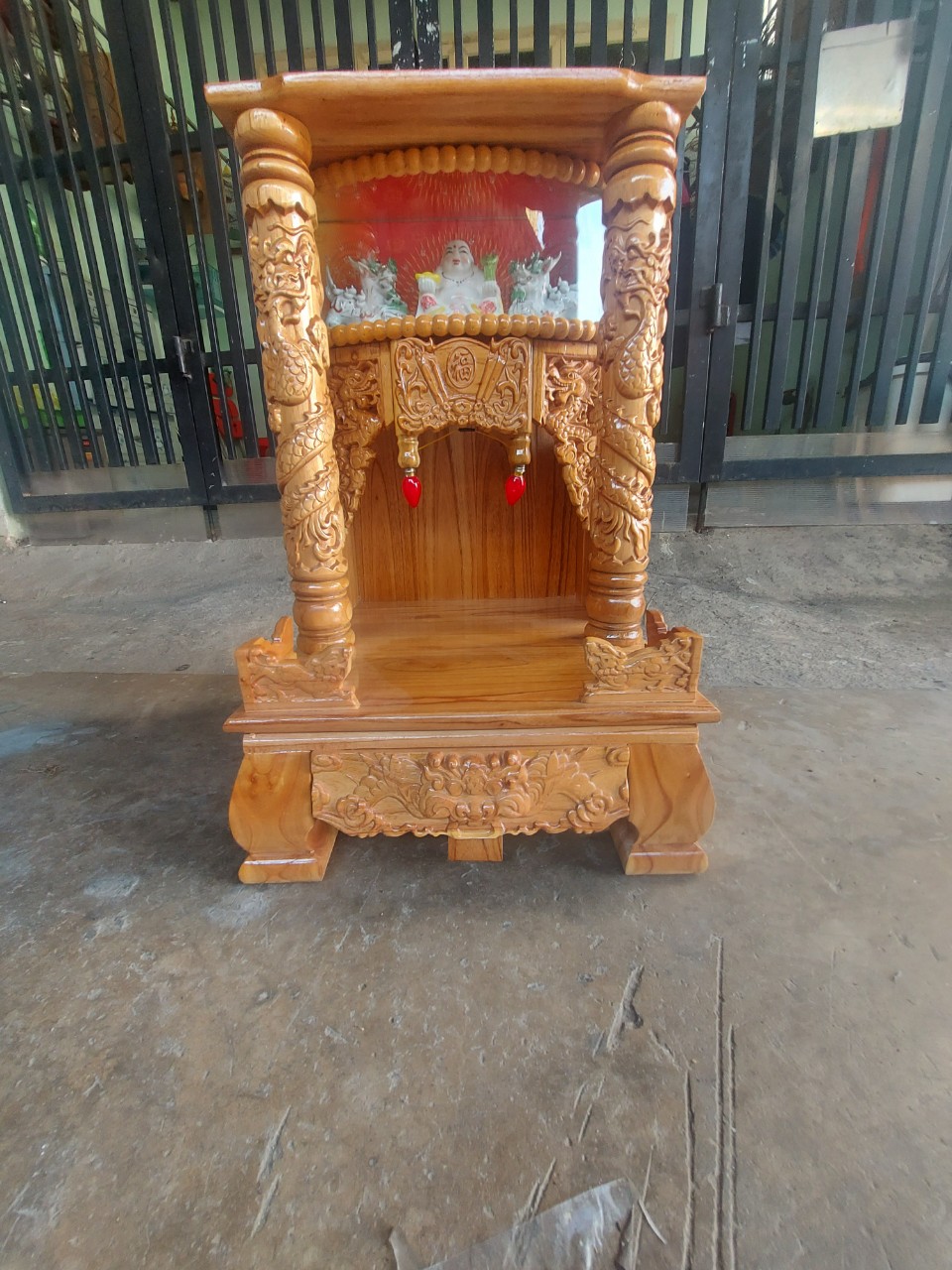 Bàn thờ thần tài ông địa có hộp đèn 56 x88cm - Gỗ xoan, ngăn kéo lớn