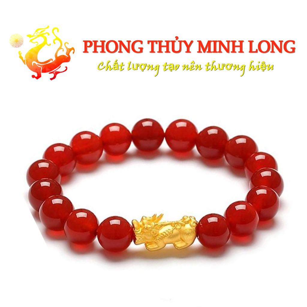 Vòng tay đá Mã Não Đỏ chất lượng 3A mix tỳ hưu Vàng