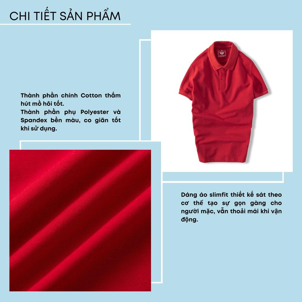 Áo polo nam ADINO màu đỏ phối viền chìm vải cotton co giãn dáng công sở slimfit hơi ôm trẻ trung AP84