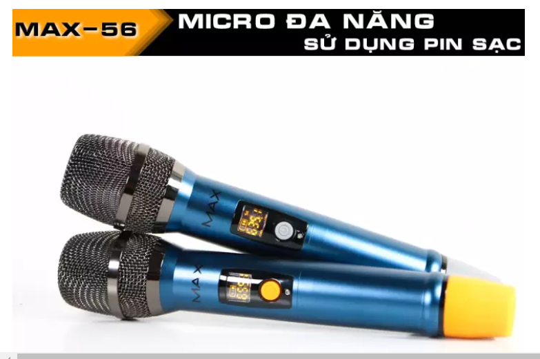 Bộ 2 Micro không dây đa năng Max 56 - Hút âm tốt, chống hú hiệu quả - Sạc pin ngay trên mic- HÀNG CHÍNH HÃNG