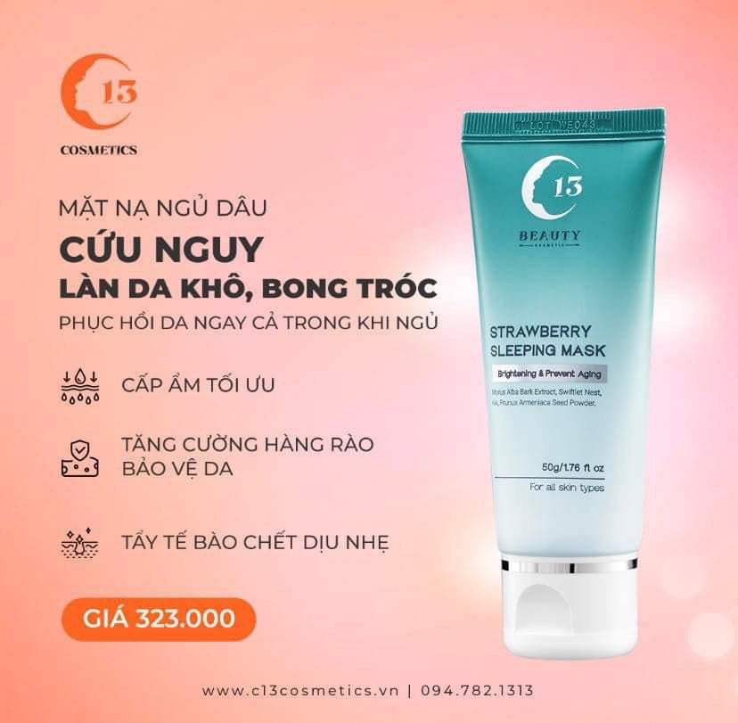 Hình ảnh Mặt Nạ Ngủ Dâu C13 Cosmetics Thu Trang Cấp Ẩm Sâu, Tẩy Tế Bào Chết Se Khít Lỗ Chân Lông Strawberry Sleeping Mask 50g