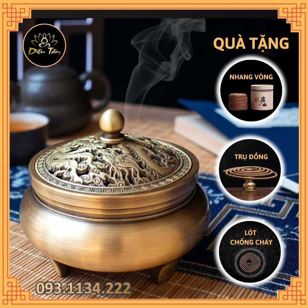 Lư đồng xông trầm đốt trầm thay cho lư điện - lư đốt trầm hương đồng nguyên khối tặng hồ lô đồng và lót chống cháy