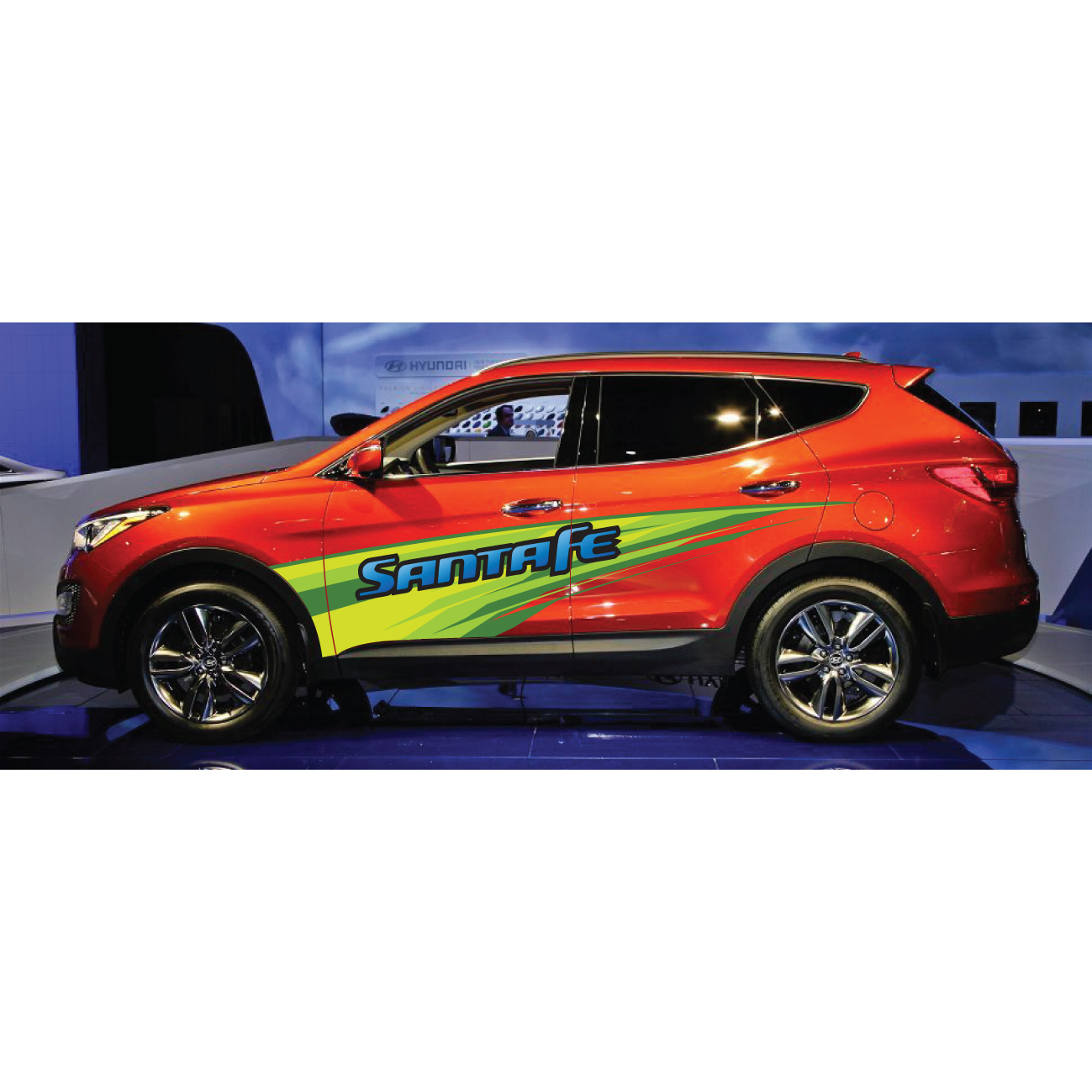 Bộ decal xe oto, tem xe thiết kế, mẫu tem cho dòng xe Santafe WRAP 55, KT 261x47cm
