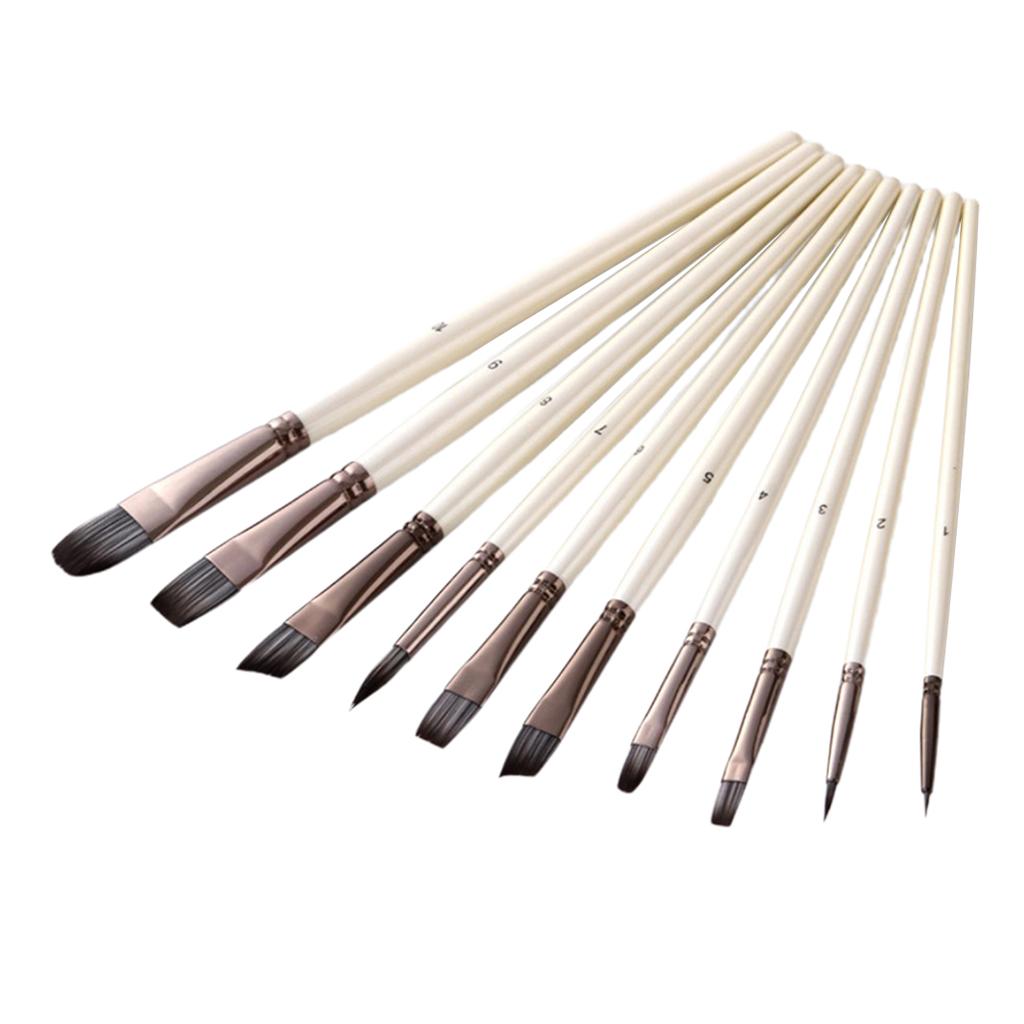 10PCS Artist Paint Brushes Flat Round Tip Acrylic Oil Watercolour Art Painting
