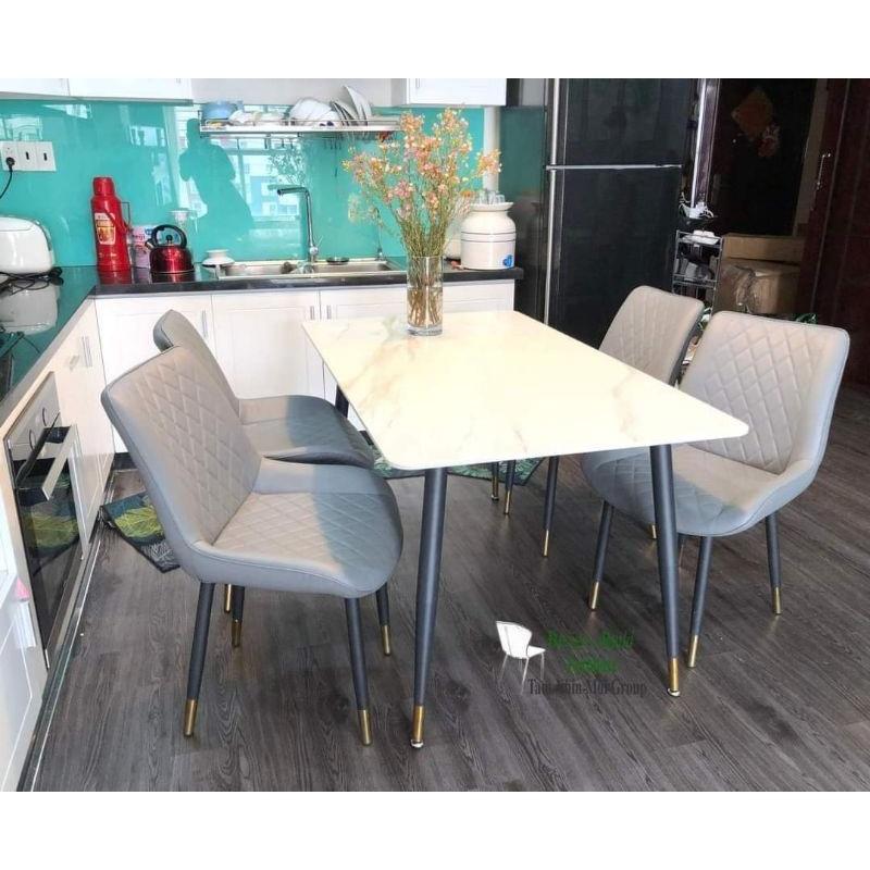 Bàn ăn mặt đá ceramic chống thấm,ố, chống trầy, chân sắt tầm nhìn mới 002