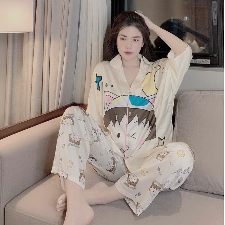 PIjAMA TAY DƠI HOẠT HÌNH XINH XẮN, CHẤT LIỆU LỤA LATIN CAO CẤP, PHONG CÁCH TIỂU THƯ