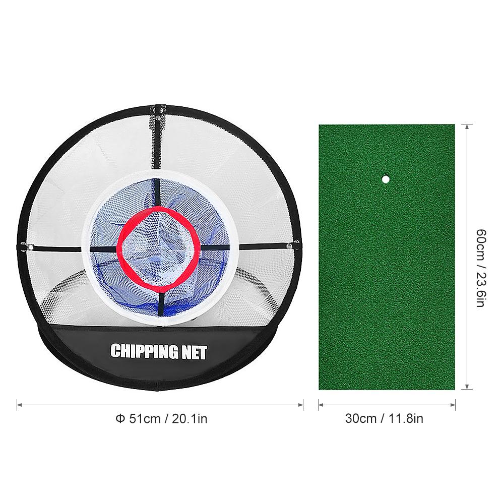 Combo chơi Golf với1 lưới đánh gôn, 1 thảm đánh, 1 phát bóng và 5 quả bóng.