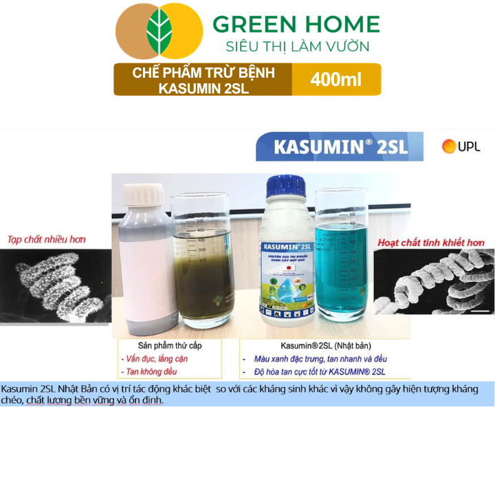 Chế Phẩm Trừ Bệnh KASUMIN 2SL GreenHome, Chai 400ml, Đặc Trị Đốm Lá, Thối Vi Khuẩn, Đạo Ôn Cho Cây