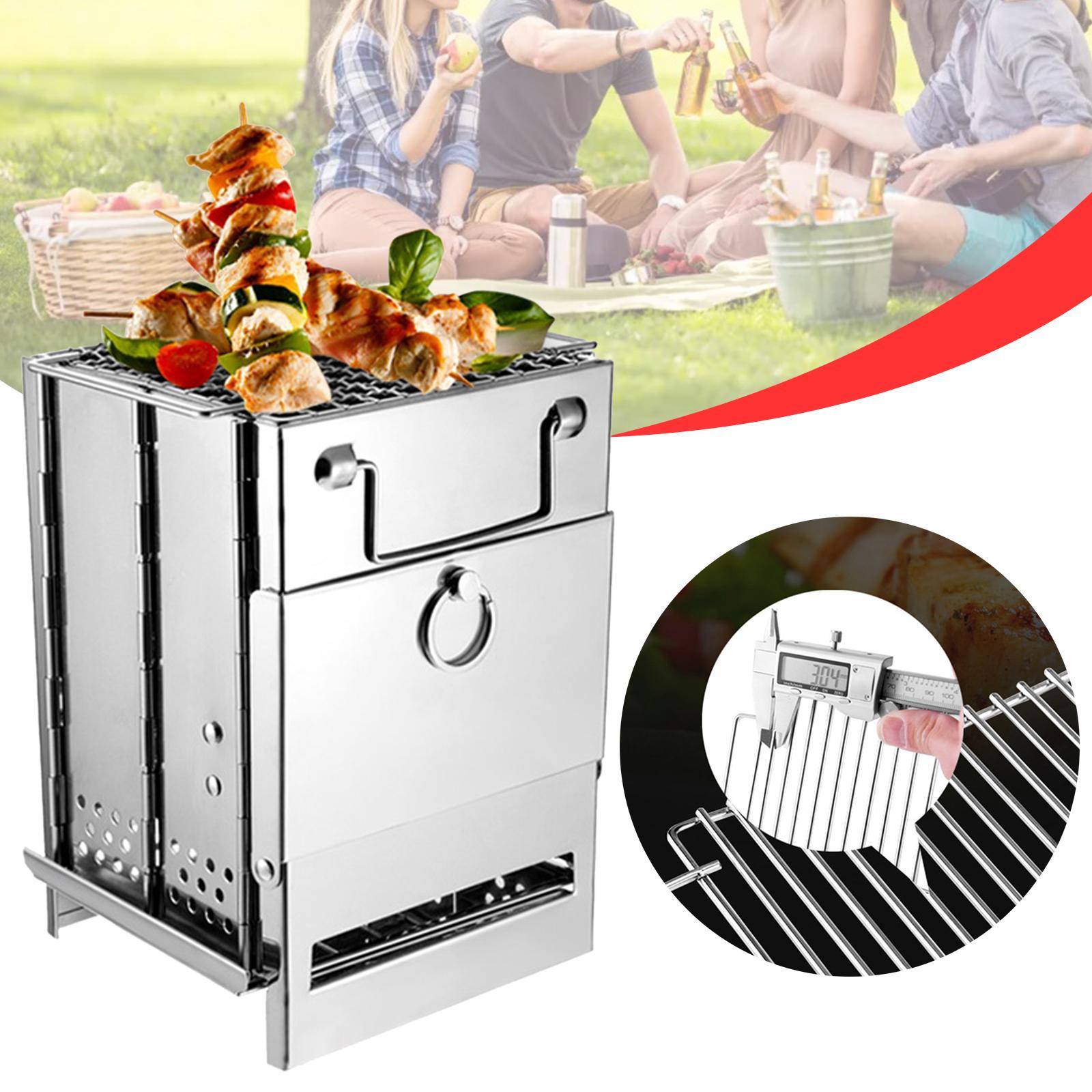 Mini Folding Camping Grill Stove Outdoor Stainless Steel for Hiking Travel