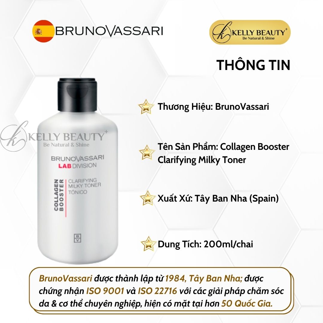 Toner Chống Lão Hóa Da Collagen Booster Clarifying Milky Toner - Bruno Vassari | Kelly Beauty