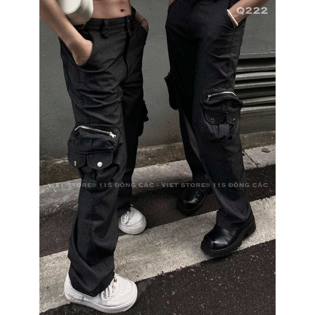 Quần Kaki Cargo Túi Hộp Khóa Zip Ống Suông Richky x Viet Store Local Brand Unisex Special Collection Premium Q222 - Đen