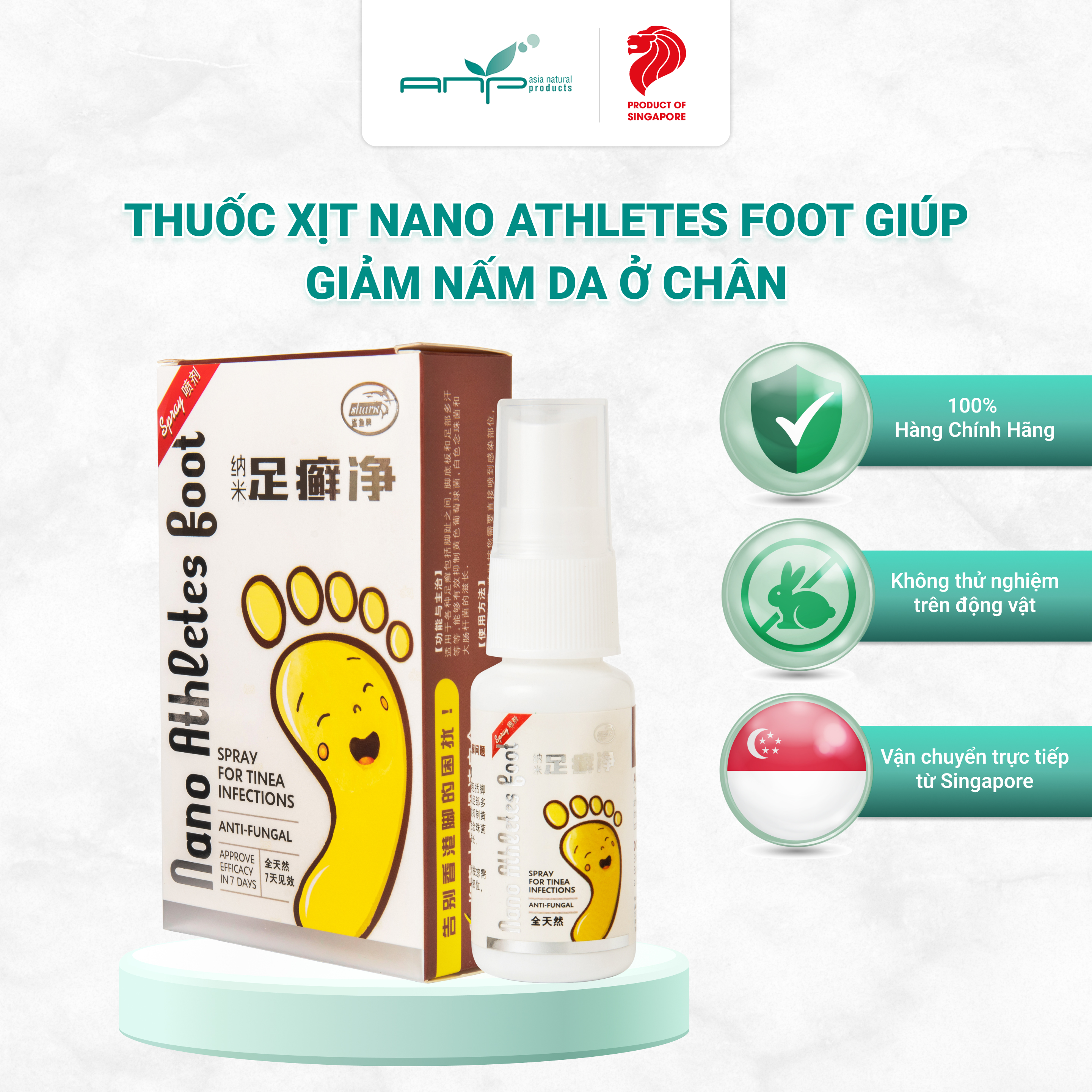 Thuốc Xịt Giúp Giảm Các Triệu Chứng Liên Quan Đến Nấm Da Nano Athletes Foot 20ml Với Công Thức Độc Quyền Ngăn Ngừa Nhiễm Trùng Nấm Ở Chân