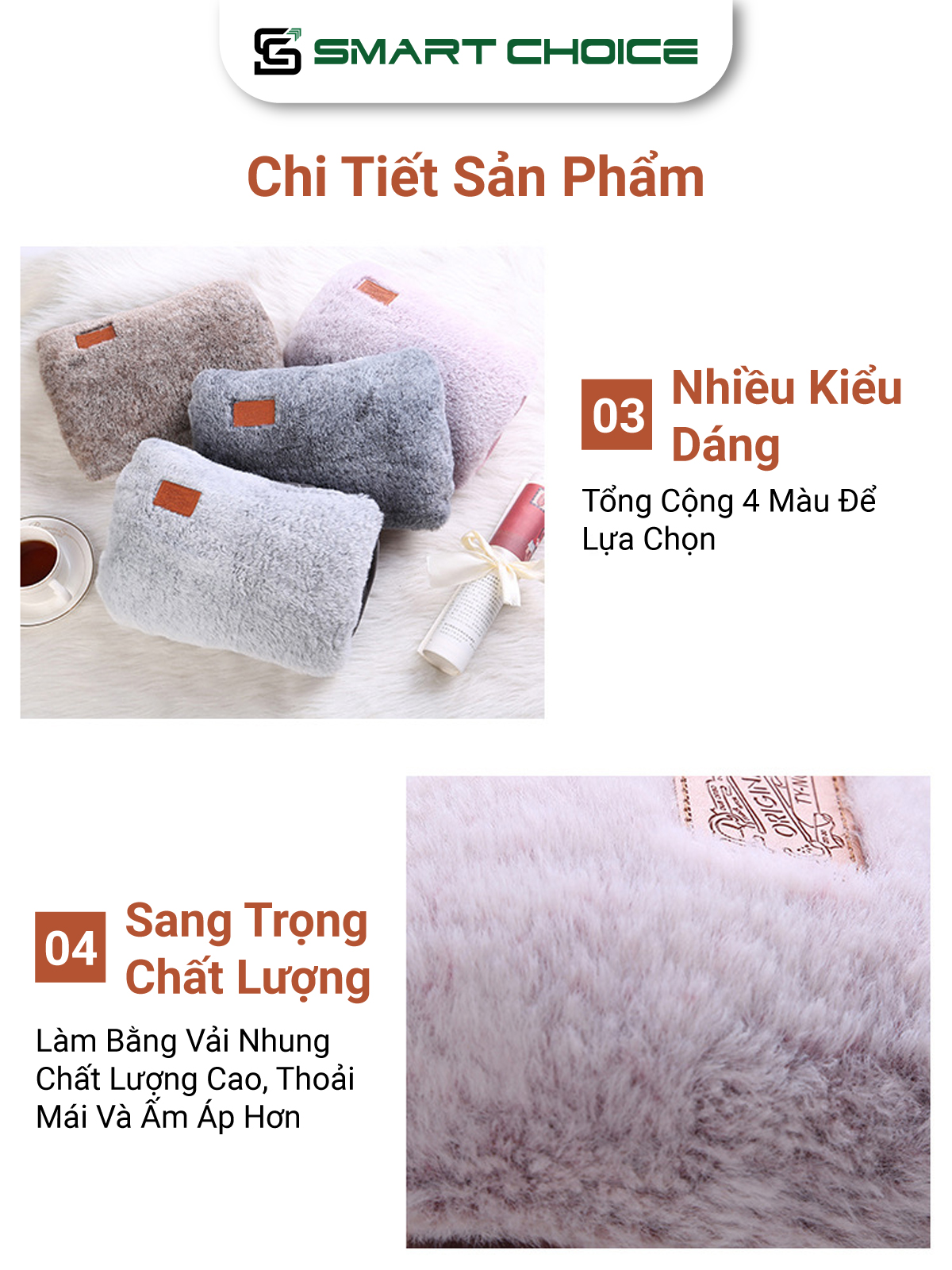 Túi Sưởi SmartChoice Cao Cấp, Túi Chườm Nóng Điện Giữ Ấm Cơ Thể, Giảm Lạnh, Đau Buốt Tay Chân, Ấm Bụng