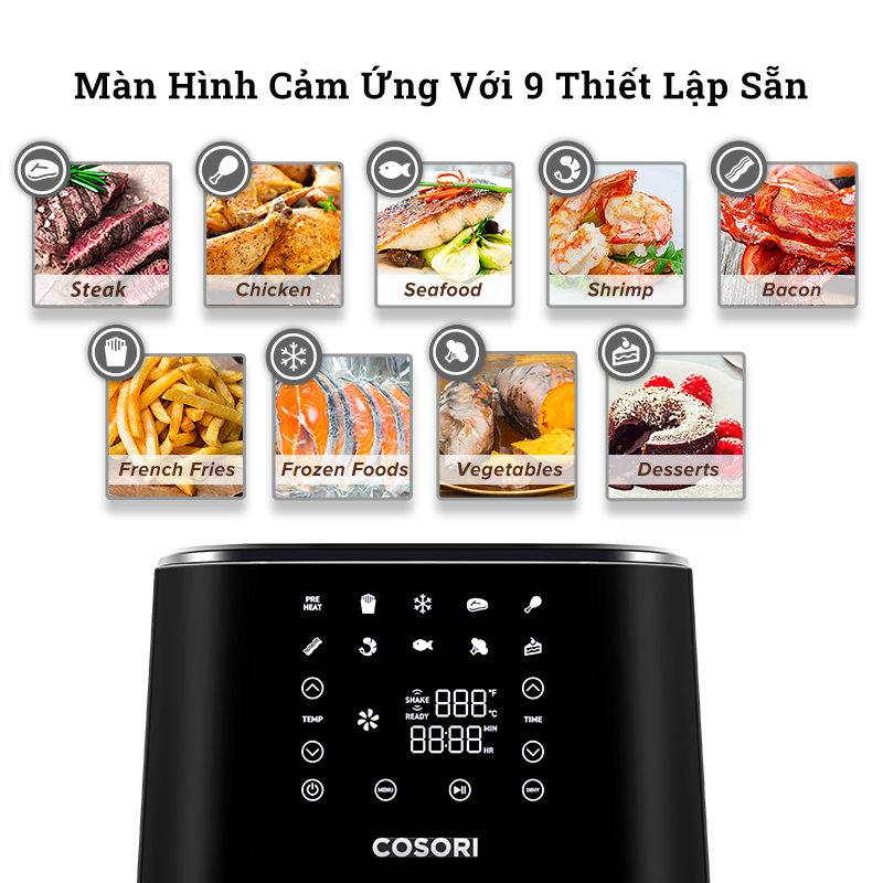 NỒI CHIÊN KHÔNG DẦU ĐIỆN TỬ, COSORI, VỎ THÉP, GIỎ CHỐNG DÍNH, 5.5L (AIR FRYER)- HÀNG CHÍNH HÃNG