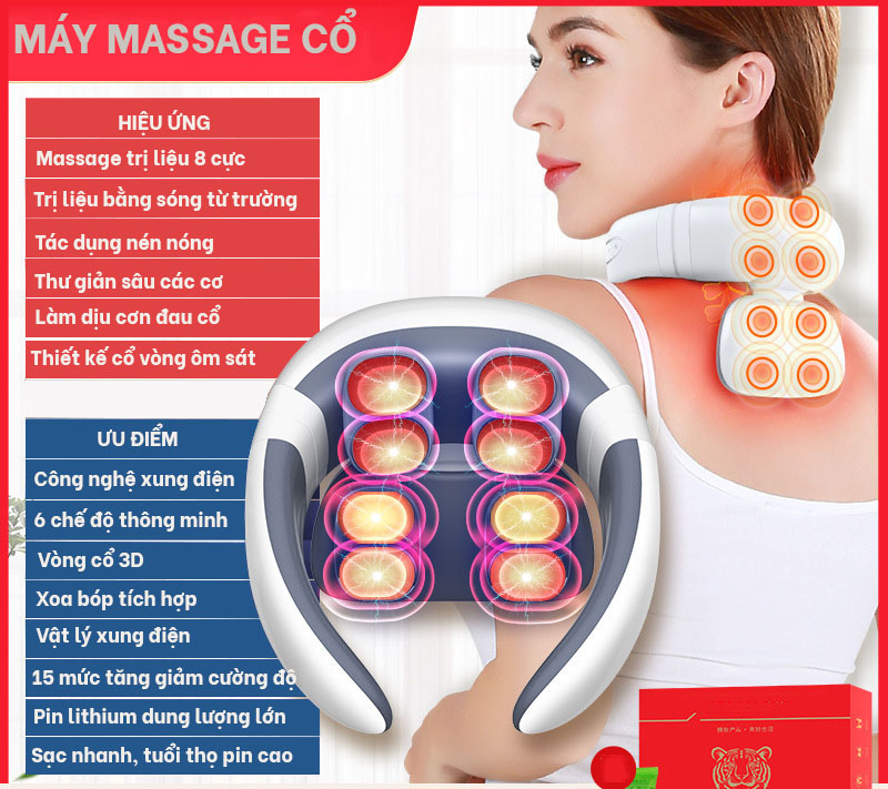 Máy Massage Cổ Vai Gáy Thông Minh Giảm Đau, Mỏi Cổ Với 4 Đầu Massage, Sưởi Ấm Xung Điện, 6 Chế Độ, Hỗ Trợ Giảm Đau Nhức, Căng Cơ