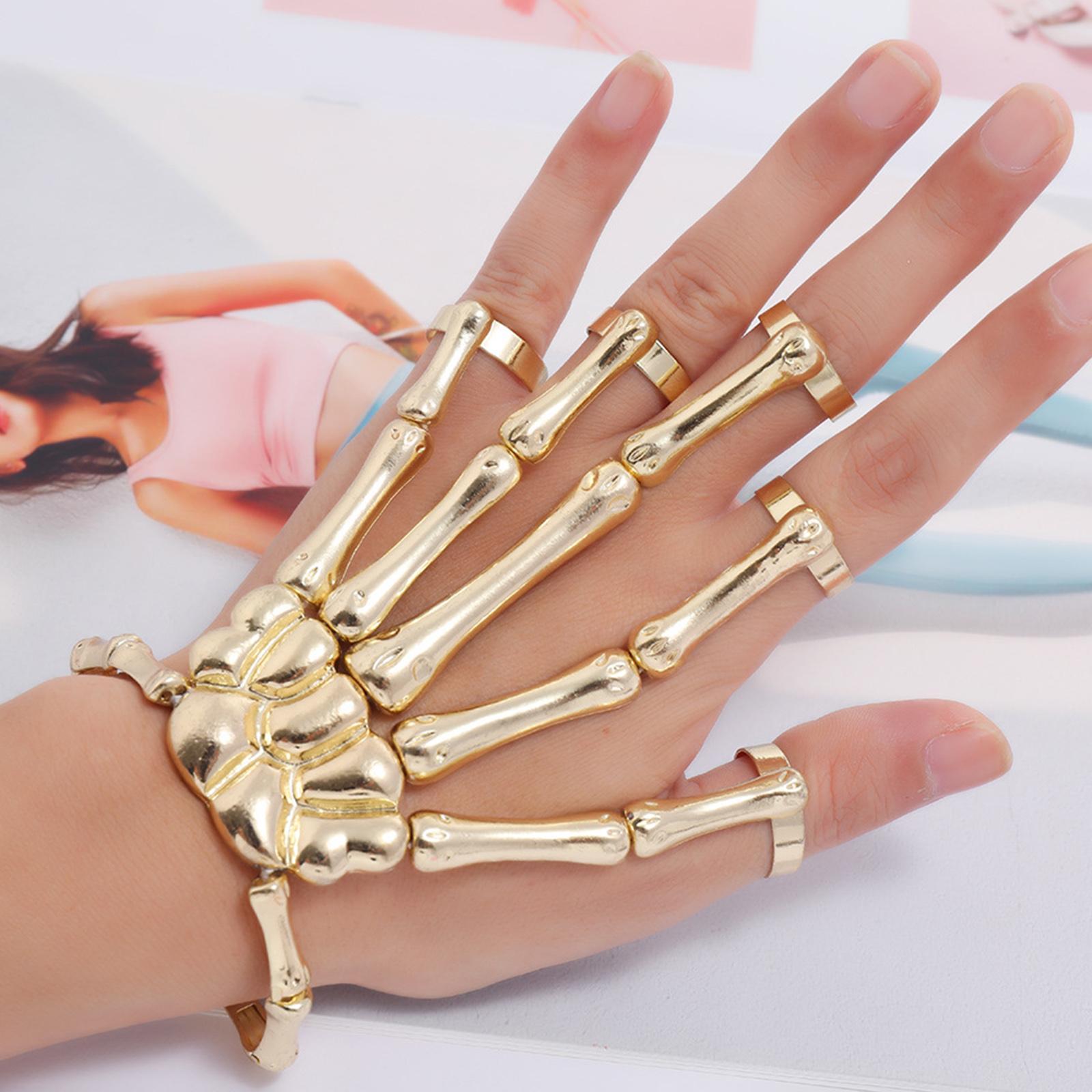 Skeleton Hand Bracelet with Rings Elasticity Wristband for Party