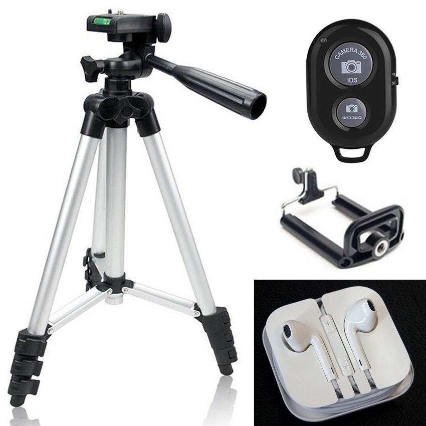 Chân máy chụp hình Tripod 3110 + Remote + Đầu kẹp điện thoại (Tặng Kèm Tai Nghe Jack 3.5) Fsuper