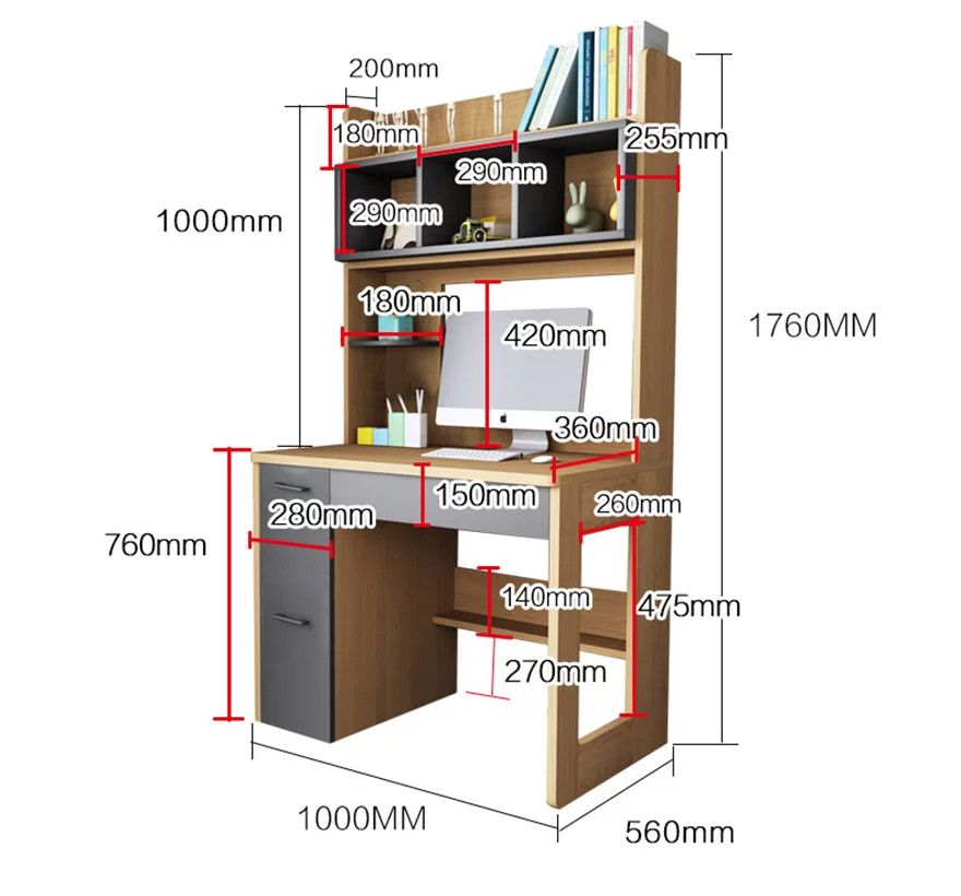 Bàn Học Gỗ Cao Cấp Với Kệ Sách Được Thiết Kế Độc Đáo, Bàn Làm Việc Gỗ Thiết Kế Đơn Giản Có Ngăn Đựng Vật Dụng Kèm Kệ Sách BH-33