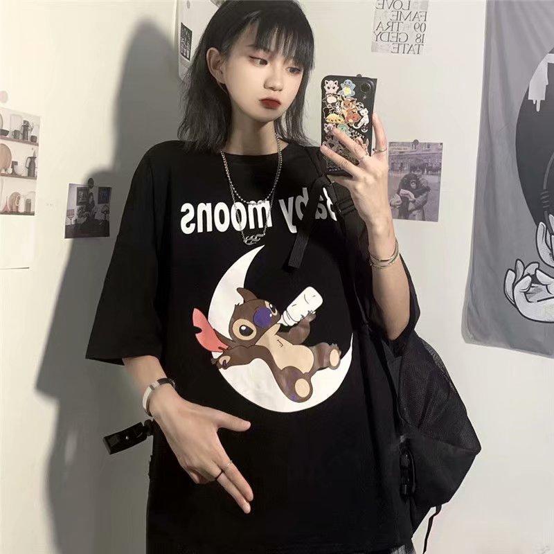 Áo Thun Tay Ngắn Cổ Tròn Hoạ Tiết In Thiết Kế Dáng Rộng 2 Màu Lựa Chọn Size M-5Xl