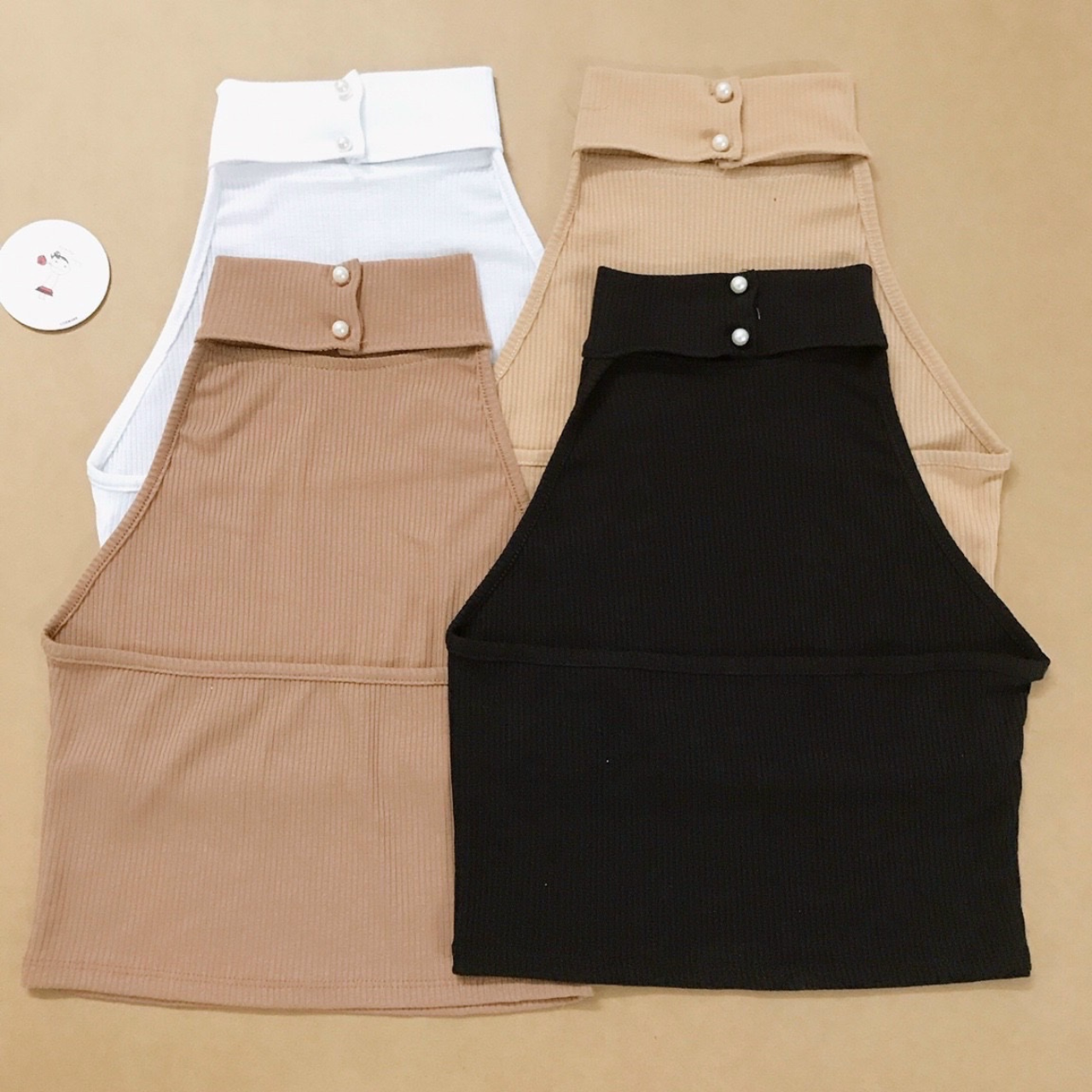 Áo croptop kiểu yếm ôm cổ lọ hở lưng khoe eo cài nút thời trang ngọc phong cách hàn quốc đẹp sexy sang chảnh 2022