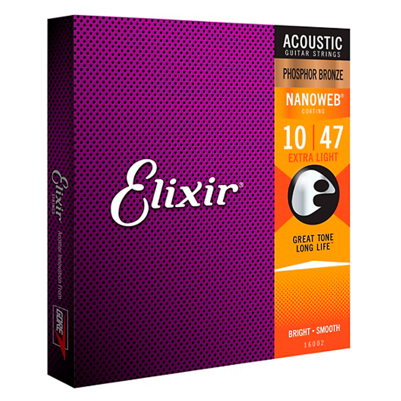 (Chính hãng USA) Dây đàn Elixir 3313216002 Nanoweb Phosphor Bronze Acoustic Guitar Strings 10-47