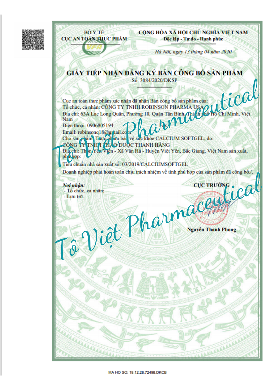 TPCN- Robinson Pharma USA- Viên uống ngăn ngừa loãng xương, bổ sung canxi và Vitamin D3- Hộp 100 viên 