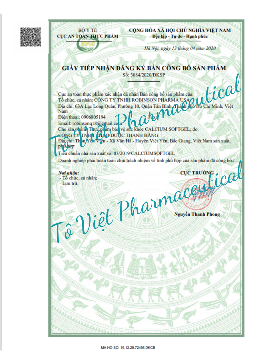 TPCN- Robinsson Pharma USA- CALCIUM softgel - Viên uống bổ sung canxi, vitamin D3 và DHA giúp cải thiện chiều cao