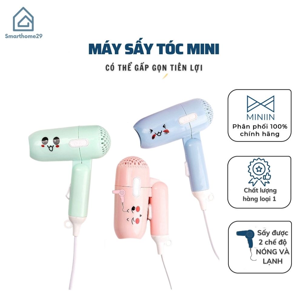 Máy Sấy Tóc Mini Cầm Tay Gấp Gọn -2 Chiều Nóng Lạnh Cao Cấp 450w - Chất Liệu Nhựa Cao Cấp- Hoạ iết Dễ Thương - Hàng Loại 1 - Chính Hãng MINIIN