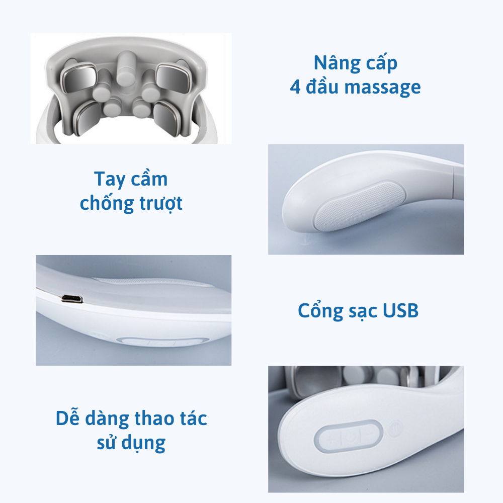 Máy massage cổ vai gáy CTFAST JT-88, máy mát xa nhiệt 4 đầu xung điện cùng 5 đầu rung hỗ trợ xoa bóp giảm nhức mỏi, thư giãn cột sống - Hàng cao cấp loại 1